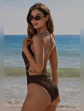 Cupshe Brown One-Piece Swimsuit with Leopard Strap Detail